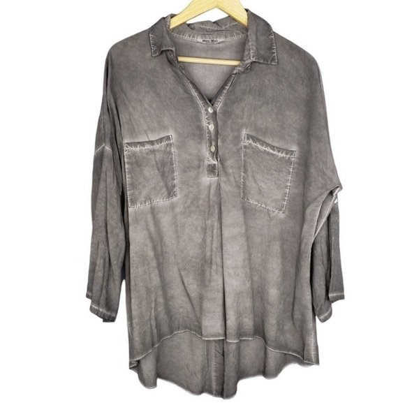 Meo Meli Oversized High-Low Top Dropped Shoulder Button Placket Made in Italy - Picture 1 of 6